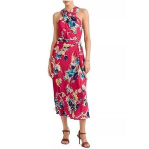 Lauren Ralph Lauren Fuchsia Floral Halter Midi Dress